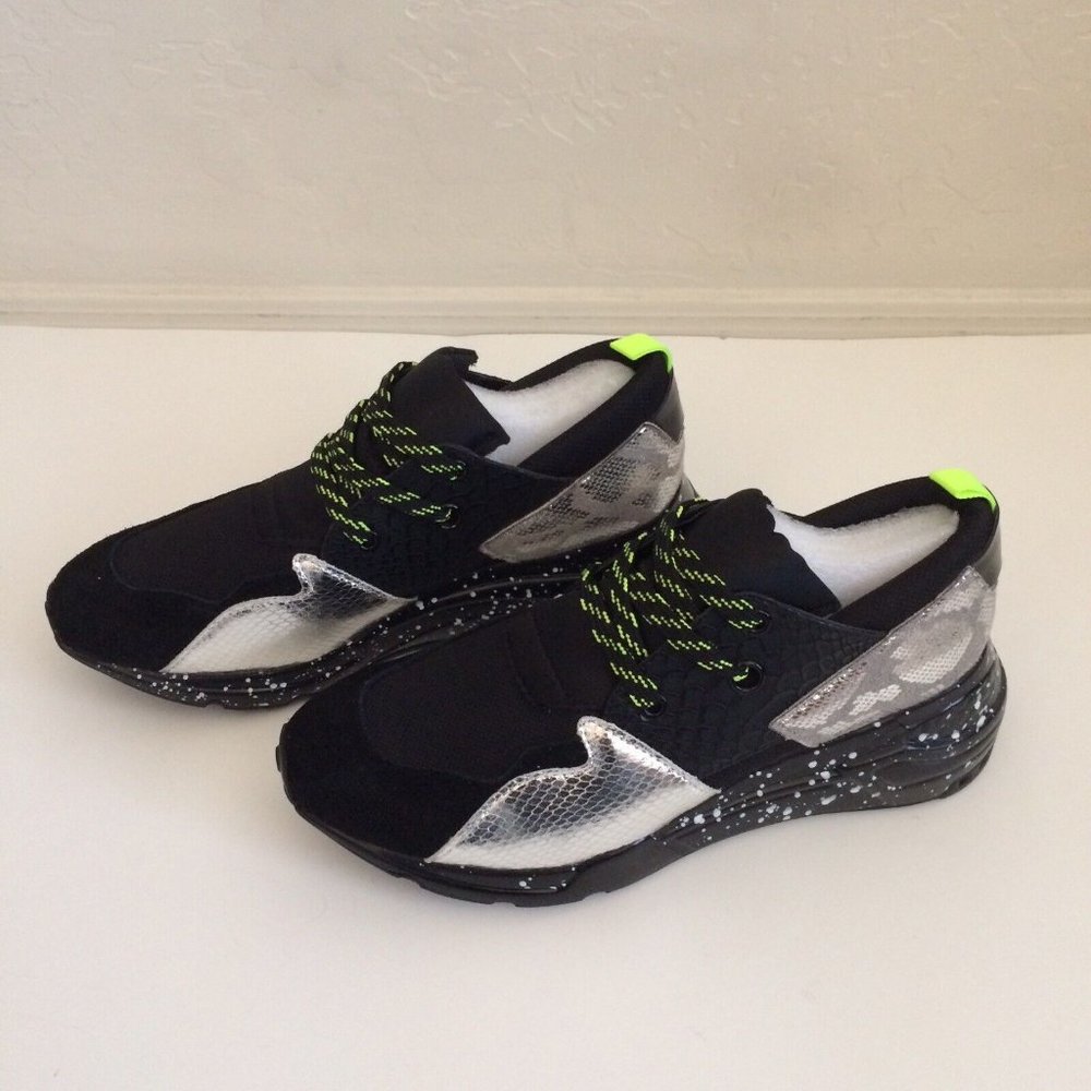 Mens Steve Madden Ridge Sneakers 7M Black Silver Low Top Casual Streetwear NEW